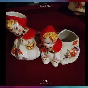 Vintage Little Red Riding Hood sugar bowl and creamer set by Hull -1940s